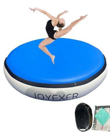 Joyexer Inflatable Air Spot Mat Gymnastics Tumbling Mat 7.2Inch Thick Air Tumble Track Training Mat Round Springboard Waterproof with Air Pump Blue for Home Use/Yoga/Gym/Training/Cheerleading/Water