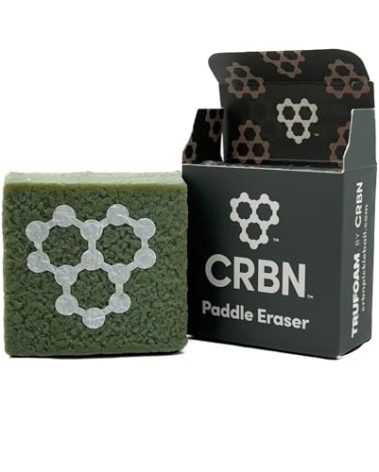 CRBN Pickleball Paddle Eraser, Best Carbon Fiber Pickle Ball Racket Cleaner, Fast & Easy Rubber Bar to Remove Ball Residue, Dirt, & Minor Scrapes/Scratches - Patent Pending (Green, 1 Pack)