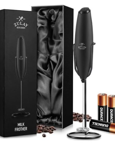 Zulay Kitchen Executive Series Milk Frother Wand - Upgraded & Improved Stand - Ideal Coffee Gift - Coffee Frother Handheld Foam Maker For Lattes - Electric Milk Frother Handheld For Cappuccino