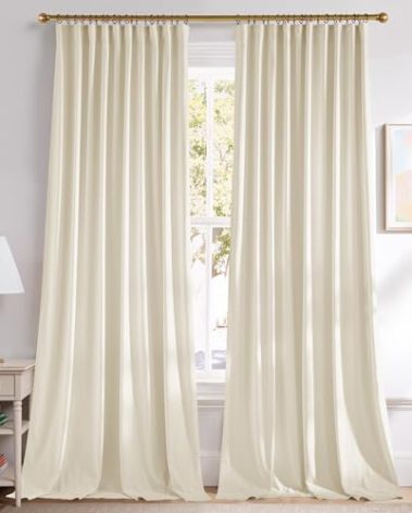 NICETOWN Ivory White Velvet Backdrops Curtains 10 ft Long for Christmas, Thermal Insulated Noise Reducing Extra Long Curtains for Large Door Windows, Back Tab with Pleat Tape (2 Panels, W52 x L120)