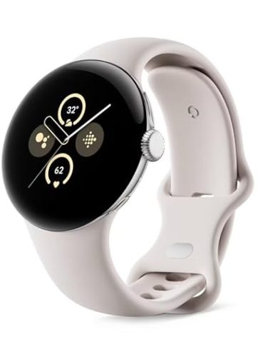 Google Pixel Watch, 41mm Polished Silver Case w/Chalk Active Band, Android Smartwatch with Fitbit Activity, Fitness, Sleep, Heart Rate Tracking, LTE Support