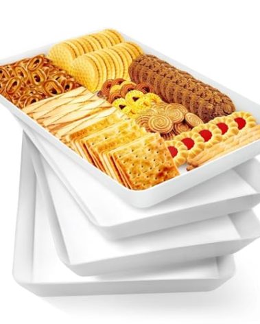 WOWBOX 4 pcs Serving Tray for Entertaining, Grilling BBQ Accessories, Serving Platters for Snacks, Fruit, Reusable Plastic Trays for Serving Food and Pantry Organization in Kitchen & for Parties