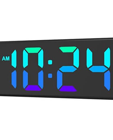 LED Digital Wall Clock with Dynamic RGB Display, Big Digits, Auto-Brightness, 12/24Hr Format, Modern Electric Small Silent Wall Clock for Living Room, Bedroom, Classroom, Farmhouse, Kitchen, Office