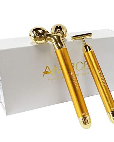 Amirce Face Massager Roller Golden 3D Roller Electric Facial Roller and T Shape Facial Roller Massager Kit Face Rollers