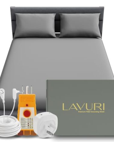 LAVURI Grounding Fitted Sheet, 90% Soft Pima Cotton + 10% Pure Silver Fiber, Earth Connected Bedding for Improved Sleep - 60"x80"x15" Queen Size, Cord Included