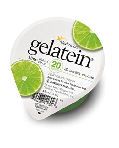 Gelatein Lime: 20 grams of protein. Sugar free. Ideal for clear liquid diets, swallowing difficulties, bariatric, dialysis and oncology. Great pre or post-workout snack. (12 pack)