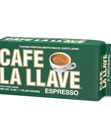 Cafe La Llave Dark Roast Ground Espresso Coffee, 16 oz Brick - Rich and Bold Cuban-Style Blend for Moka Pot, Espresso Machine, or Drip Coffee Maker - Strong, Aromatic Flavor