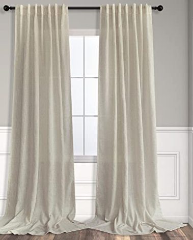 Pitalk Flax Linen Curtains 80 Inches Long for Living Room Semi Sheer Linen Large Drape Extra Wide Beige Light Filtering Curtains for Sliding Patio French Door 2 Panels Back Tab 60x80 Length 5 FT Wide