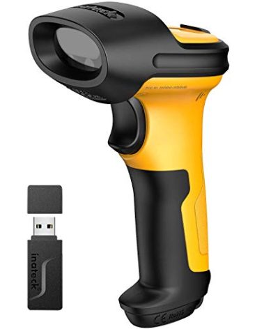 Inateck Barcode Scanner, Wireless Scanner, 2.4 GHz Adapter, 2600mAh Battery, 60M Range, Automatic Scanning, P6