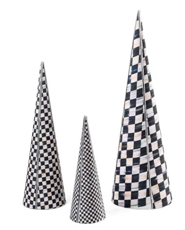 MACKENZIE-CHILDS Tabletop Christmas Tree, Decorative Tree for Christmas Decor, Set of 3, Courtly Cone