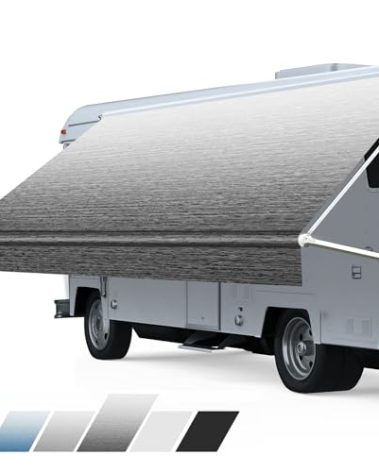 Heavy Duty RV Awning Fabric Replacement - 19.5oz Vinyl Camper Awning - Waterproof & UV-Resistant - Universal Canopy for Camper, Trailer and Motorhome (Black Fade, 21FT(Fabric 20'2"))