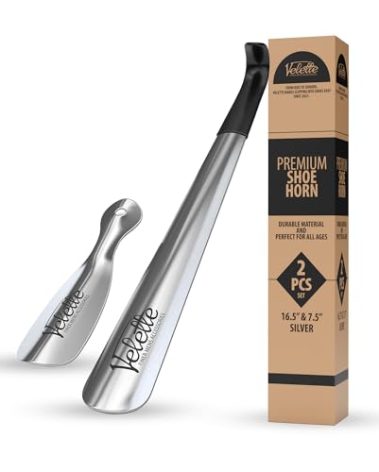 Velette 2 Pack Metal Shoe Horn Long Handle for Seniors - 16.5" Extra Long Shoe Horn for Seniors, 7.5" Travel Shoes Horns for Men, Women, and Kids - Shoehorn Long-Handle, Shoes Spoon, Gifts for Elders
