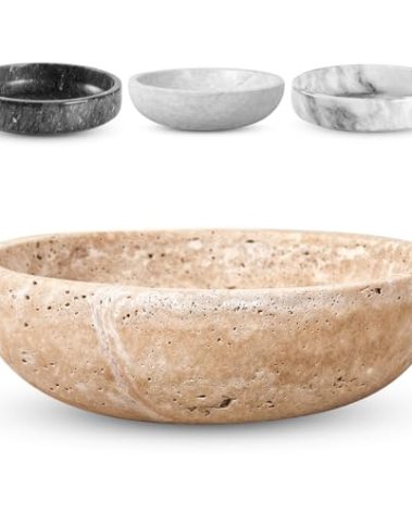 FNTSTICGOODS Travertine Decorative Bowl - 7.8” Diameter & 2” Height - Key Bowl for Entryway Table - Travertine - Organic Modern Centerpiece - Beige/Natural