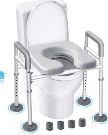 Eosprim Toilet Seat Risers for Seniors Elongated, Raised Toilet Seat with Handles, Toilet Safety Frames & Rails for Elderly and Handicap, Elevated Shower Commode Chair with Arms, Toilet Lift Grab Bar