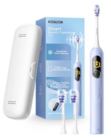 SAKYPRORAL Electric Toothbrush with AI Smart Screen for Adults Kids Teens | 150-Day Battery, Real-Time Brushing Map | Whitening Mode, 3-Min Timer, Travel Case | Family Sonic Toothbrush (G5S Blue)