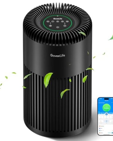GoveeLife Smart Air Purifier for Home Large Room Up to 1524 sq.ft, with Washable Filter, Integrated PM 2.5 Air Quality Sensor, Smart WiFi, H13 True HEPA Air Purifier for Wildfire, Odors, 24dB, Black