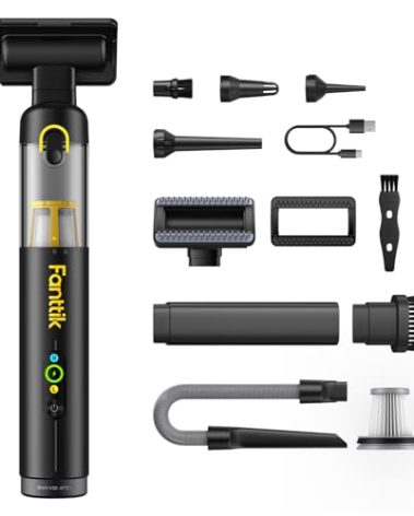 Fanttik Slim V10 APEX Cordless Car Vacuum, 4-in-1 Portable Mini Handheld Vac, 19kPa Suction Power, Upgraded Smart Digital Display, 2 Suction Modes for Small Jobs, Car, Office Desk, Keyboards (Black)
