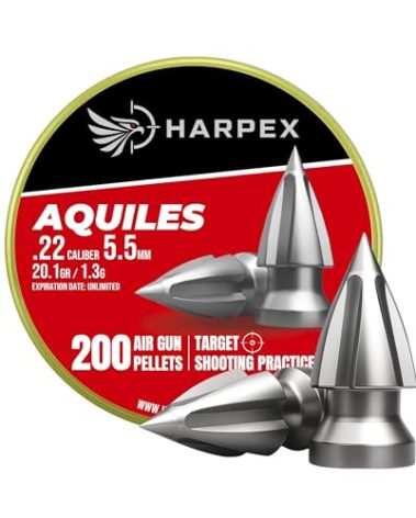Harpex Aquiles .22 Cal Airgun Pellets – 20.1 Grain Pointed Arrow Head Design – High Penetration Lead Pellets for Target Shooting, Small Game & Precision Performance – 200 Count