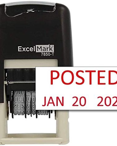 ExcelMark Posted - Self-Inking Rubber Date Stamp - Compact Size - Red Ink
