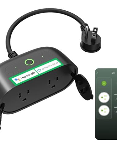 GHome Smart Outdoor Smart Plug, Smart Home Wi-Fi Outlet with 2 Sockets, IP64 Weather Resistance, Compatible with Alexa, Google Home & SmartThings, No Hub Required