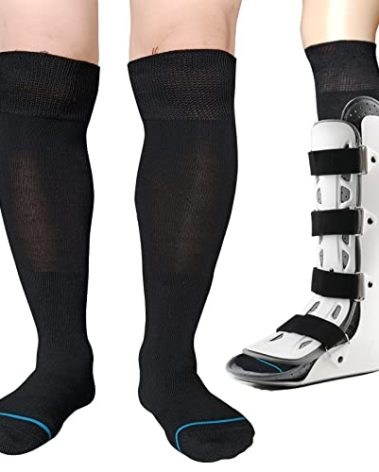 LORVVDE Walking Boot Socks Replacement Sock Liner for Orthopedic Boot Walker Brace, Cast Socks for Fracture Boot Surgical leg Cover Black 2 Pairs