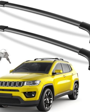 KINGGERI 260lbs Lockable Roof Racks Cross Bars Compatible with Jeep Compass 2018-2025, All Aluminum Heavy Duty Crossbars Rooftop Cargo Basket Luggage Kayak Canoe Snowboard Bike SUV Accessories
