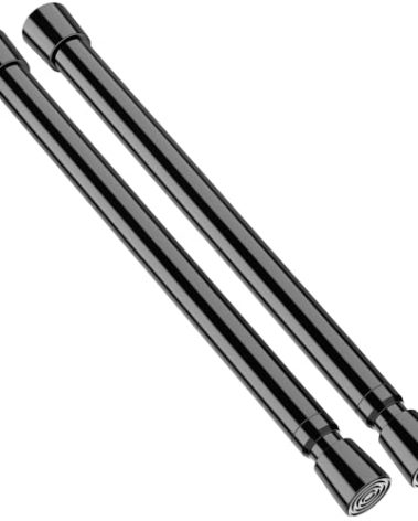 AIZESI 2pcs Black Small Tension Rod 12 to 19 Inch Adjustable Tension Curtain Rod Mini Closet Rod Spring Rod No Drilling Short Tension Rods for Windows, Cupboard, Kitchen Cabinets,（Suitable 12-17in）