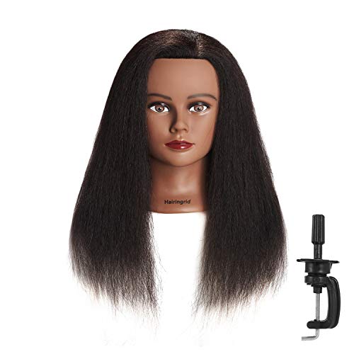 Hairingrid Mannequin Head 16" 100% Real Hair Hairdresser Cosmetology Mannequin Manikin Training Head Hair and Free Clamp Holder (16 Inch)