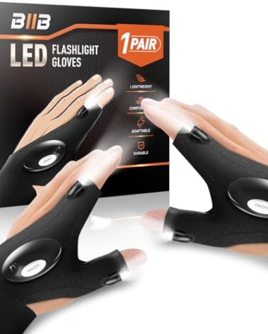 BIIB Gifts for Men, Stocking Stuffers for Men Adults, Led Flashlight Gloves, Christmas Mens Dad Gifts for Dad Him Grandpa, Mens Stocking Stuffers, White Elephant Gift for Adults, Gloves with Lights