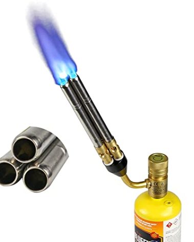 BLUEFIRE Triple Flame Barrel Turbo Torch Head High Output 25590 BTU Heavy Duty Gas Welding Nozzle Fuel by MAPP MAP Pro Propane Brazing Soldering Large Dia Pipes Flamethrower