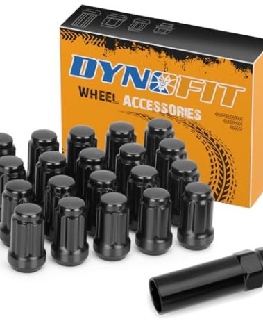 Dynofit 1/2-20 Lug Nuts Compatiable with Jeep Ford Dodge 5 Lug Wheel, 20pc Aftermarket Wheel Locking Nut fit Wrangler Liberty Grand Cherokee Explorer, 1.38" H 6 Spline Closed End Tuner Nut with 1 Key