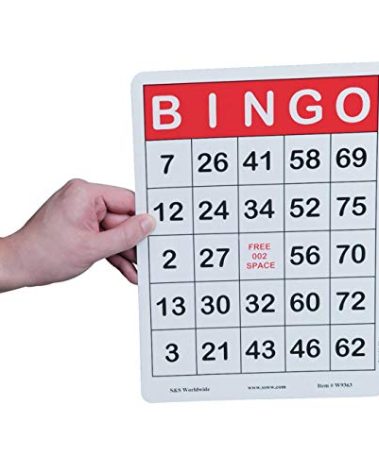 S&S Worldwide Jumbo Bingo Cards. Easy to Read Cards with Large 5/8" H Numbers. 8-1/4" x 11-1/4" Cards are Coated to be Spill Resistant. Pack of 100.
