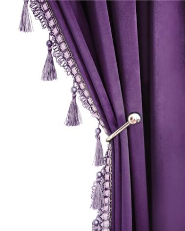 Fazhesici Purple Blackout Velvet Curtains 84 inches Long Windows Rod Pocket Drapes with Tassels Soundproof Thermal Curtains for Living Room 2 Panels Set 52" x 84"