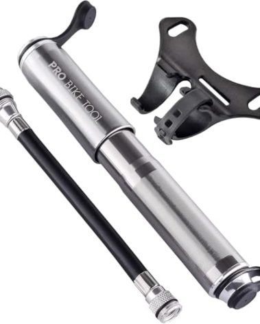Pro Bike Tool Mini Bike Pump with Gauge - Presta and Schrader Valve Compatible Bicycle Tire Pump for Road, Mountain, and BMX Bikes - High-Pressure 100 Psi Bike Hand Pump with Frame Mount