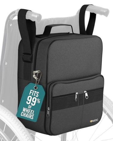 iMedic Deluxe Wheelchair Bag – Storage Backpack for Adults – Hangs Securely on Wheelchair Back – Organiser for Mobility & Electric Wheelchairs – Black