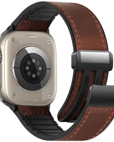 WestEagle Magnetic Leather Bands Compatible with Apple Watch 49mm 46mm 45mm 44mm 42mm(S3/2/1) for Men Women, Genuine Leather with Magnetic Buckle for iWatch Ultra1/2/3 Series SE11/10/9/8/7/6/5/4/3/2/1
