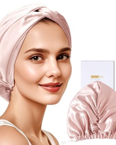 ZIMASILK 22 Momme Adjustable 100% Mulberry Silk Bonnet for Sleeping Women, Silk Hair Wrap for Hair Protection, That Reduces Falling off (1Pc, Pink)