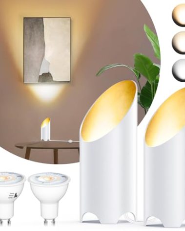 Yimaifunly 2 Pack Uplighting Spotlights with GU10 Bulbs - Adjustable 3000K/4000K/6000K, Indoor Floor Can Lights with 5.9 FT Cord & Foot Switch, White