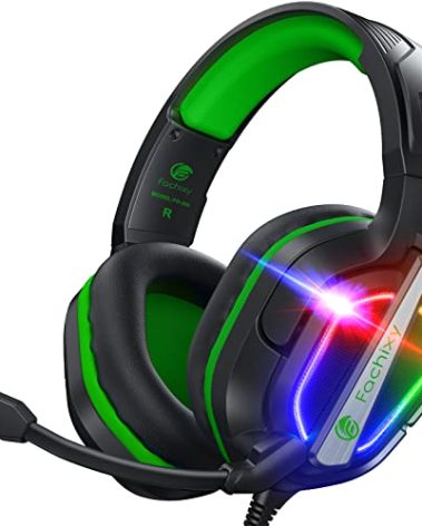 Fachixy FC200 PC Gaming Headset for PS4, PS5, Switch, Xbox One, Mac, Noise Canceling Headphones with Microphone, Computer Headset with 3.5mm Jack & RGB Light