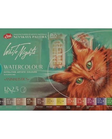 White Nights Professional Watercolor Set – Animalistics Edition | 12 Full Pans (2.5ml) | Extra Fine Artist-Grade, High-Pigment, Vibrant & Lightfast Colors by Nevskaya Palitra
