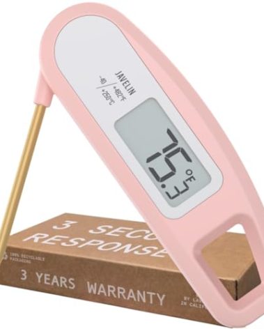 Lavatools Javelin® Ultra-Fast 3-Second Digital Instant Read Meat Thermometer for Grill and Cooking, 2.75" Probe, Compact Foldable Design, Large Display, IP65 Water Resistant, NSF Certified – Rhubarb