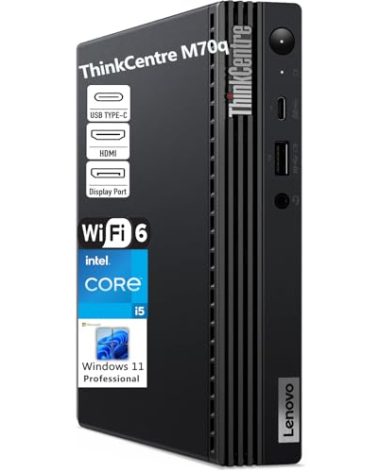 Lenovo ThinkCentre M70q Business Mini PC Desktop Computer, 32GB DDR4 RAM, 1TB PCIe SSD, Intel 6-Core i5-10400 (Beat i7-8700), WiFi 6, Bluetooth, Wireless Antenna, Keyboard & Mouse, Windows 11 Pro