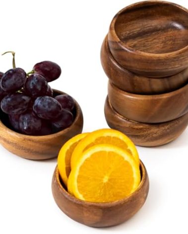 Casa/Legno Wooden Bowl Set – Rustic Wood Bowls for Serving Fruit, Nuts, Snacks, and Kitchen Use – Natural Wooden Bowls for Dining & Entertaining (6, 4 x 4 x 1.5 Inches)
