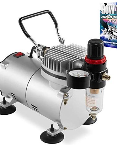 PointZero 1/5 HP Airbrush Compressor with Regulator, Gauge and Water Trap - Quiet Portable Air Pump Silver