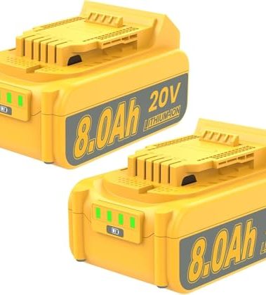 JUNWOOD 2Pack 8.0Ah Replacement for Dewalt 20V Max Battery Lithium Compatible with Dewalt 20 Volt XR Batteries DCB200 DCB201 DCB206 DCB204 DCB207 DCD/DCF/DCG Series Cordless Power Tools