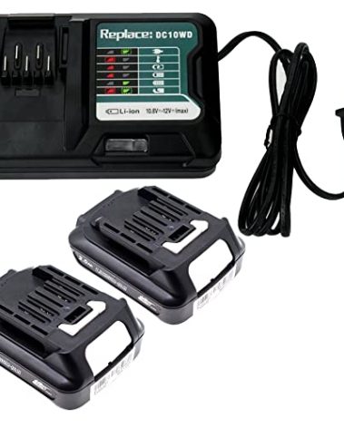 2 X 2.0A BL1021B Battery with Charger DC10WD 10.8V ~ 12V, Replace for Makita 12V Battery CXT BL1016 Bl1041B BL1040 BL1020B, Replace for Makita DF031D TD110D JR103D JR105D HSS01D HP332D DC10SB DC10WC