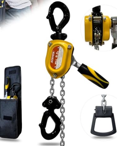 KITUYOTO Mini Chain Hoist 1/2 Ton(1100lbs)-Manual Lever Chain Hoist 5Ft Lift with Safety Hooks|Miniature Come Along Winch Heavy Duty Puller Workshop|Portable Ratchet G80 Chain Fall Hoist for Garages