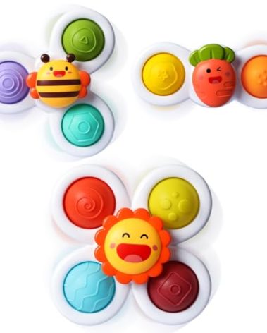 ALASOU 3PCS Pop Suction Cup Spinner Toys for 1 Year Old Boy Girl|Novelty Spinning Tops Toddler Stocking Stuffers|Baby Bath Toy for Kids Ages 1-3|1 Year Old Boy Christmas Birthday Gift for Infant