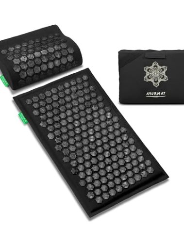 AyurMat Premium Acupressure Mat and Pillow Set - Natural Eco-Friendly Linen & Coconut Fiber,Ergonomic Design,Relieves Stress & Tension,with Carrying Bag,Full Body Pro Set