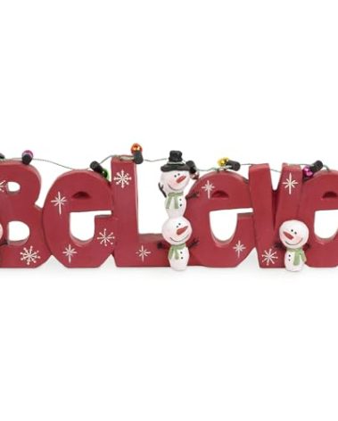 Blossom Bucket Believe with Snowmen & Christmas Lights Figurine, 6.25-Inch, Multicolor